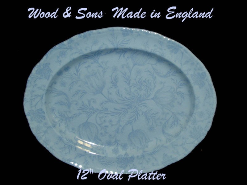 Wood & Sons Dinnerware~BLU​E DAMASK~ Oval Platter   New