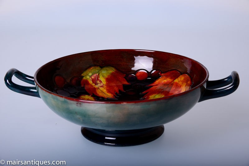   Flambe Glaze Deep Tazza in Autumnal Red Leaf & Berries Circa 1940s