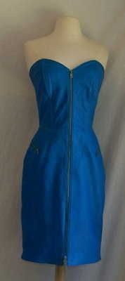 vtg Michael Hoban North beach leather blue dress medium strapless