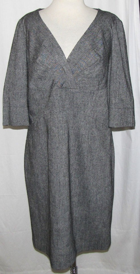 HOBBS LONDON GRAY 3/4 SLEEVE WOOL BLEND DRESS SIZE 18