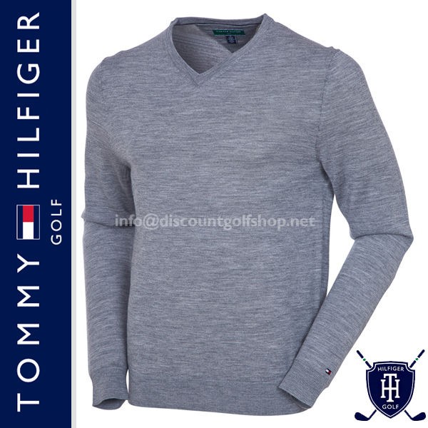 TOMMY HILFIGER GOLF   MERINO WOOL PRESTON GREY V NECK SWEATER/ JUMPER