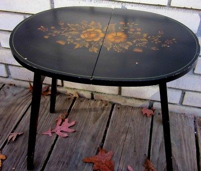 Vintage Hitchcock Sm. Folding Hostess Table Black w/Gold Stenciled 