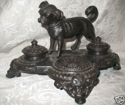 Vintage Maitland Smith Tibetan Spaniel Dog Inkwell