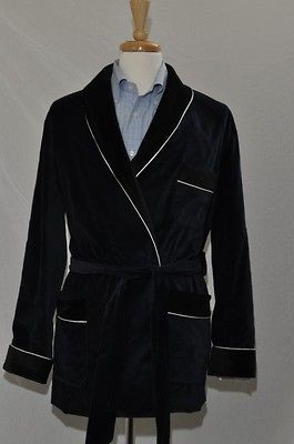 New York Smoking Jacket Velvet Black / Navy Shawl White Piping (0480 