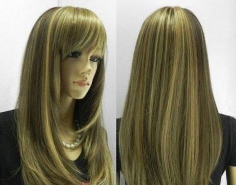 NEW LONG DARK BROWN BLONDE STRAIGHT WOMAN WIG