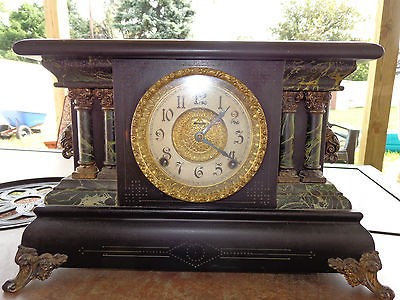 INGRAHAM ANTIQUE BLACK ENAMEL ADRIAN MANTLE CLOCK CIRCA 1915