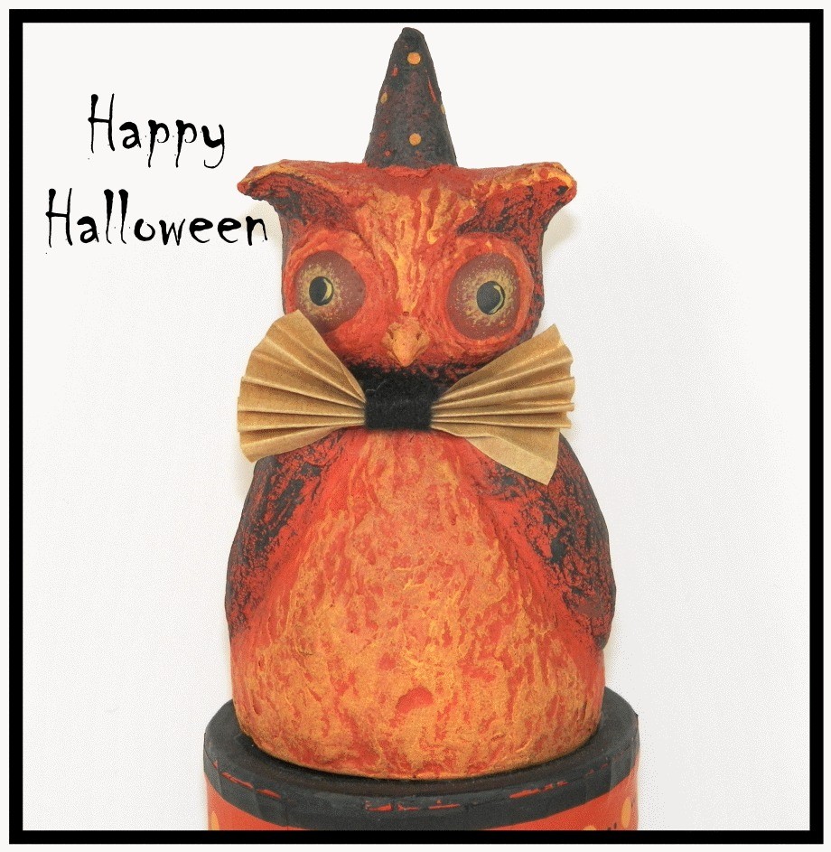   Folk Art Primitive HALLOWEEN Hoot Owl Treat Box Autumn Fall Decor