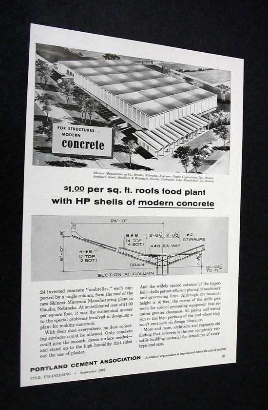 concrete roof skinner mfg plant omaha nebraska 1962 ad time