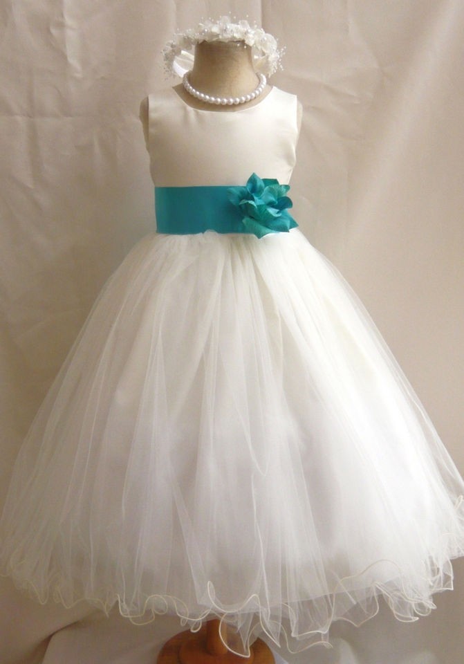 NEW IVORY JADE TEAL GREEN BRIDESMAID FLOWER GIRL DRESS 18 24MO 2 4 6 8 