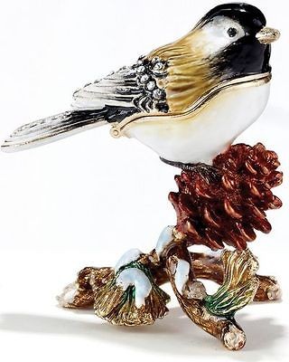 CHICKADEE ~ JEWELED ENAMEL TRINKET BOX ~ #3310