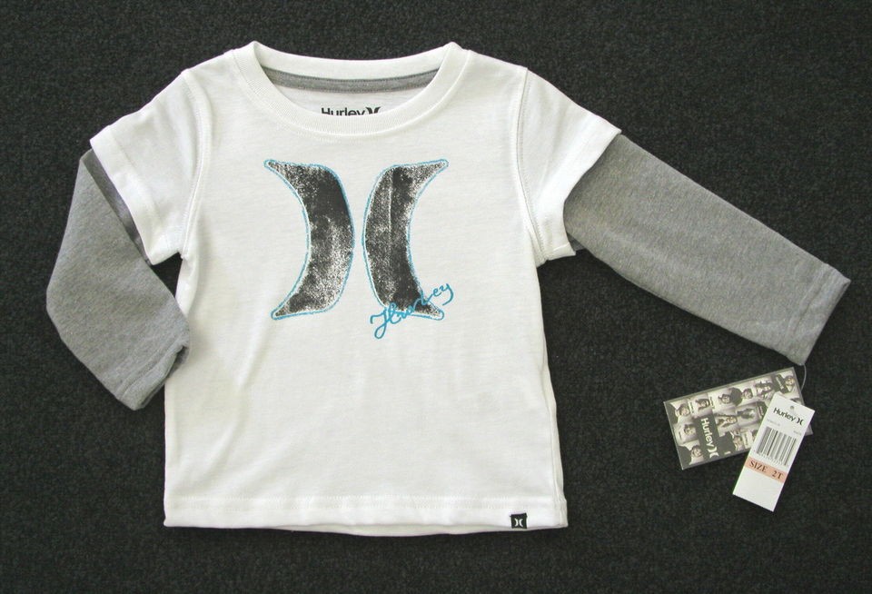 New Hurley Long Sleeve Shirt White & Grey Boys 2T 3T 4T