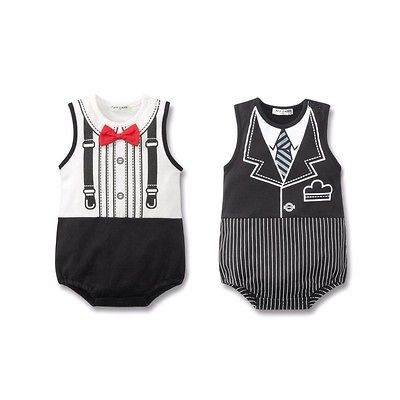 Baby Boy Wedding Tuxedo Christening One Piece Romper Bodysuit Outfit 