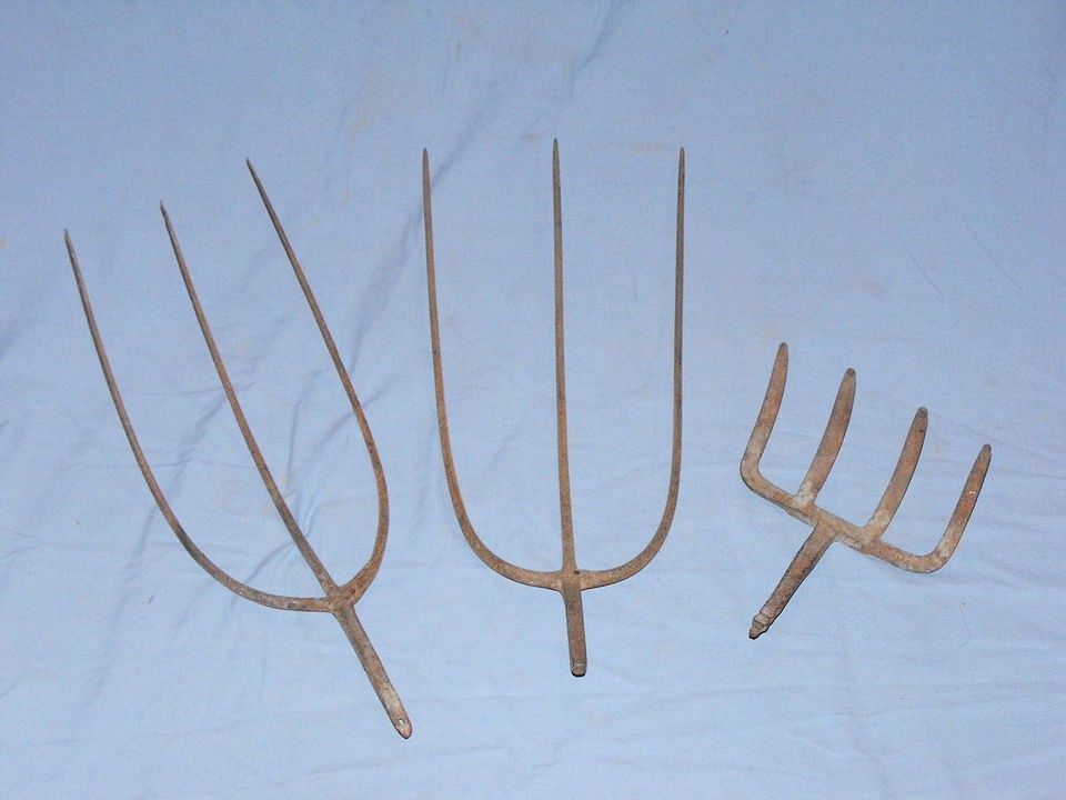 Old Original Iron Bail Spear Antique Pitch Fork Lot VTG Rustic Barn 