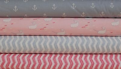   Out To Sea, HALF YARD BUNDLE, Sarah Jane Pink Gray Chevron Anchor