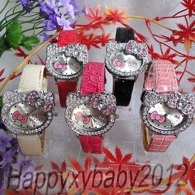 Newly listed Wholesale 5pcs Hello Kitty Girl Bow Crystal Wrist watch 