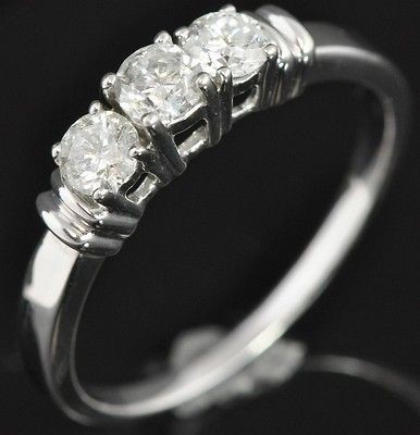 Leo Schachter 14K White Gold Round .87 CT Diamond Three Stone 