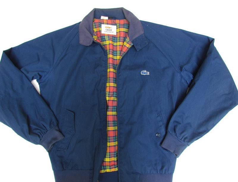 Vtg 70s 80s IZOD Lacoste Jacket SIZE M Alligator Blue Plaid Logo Prep 