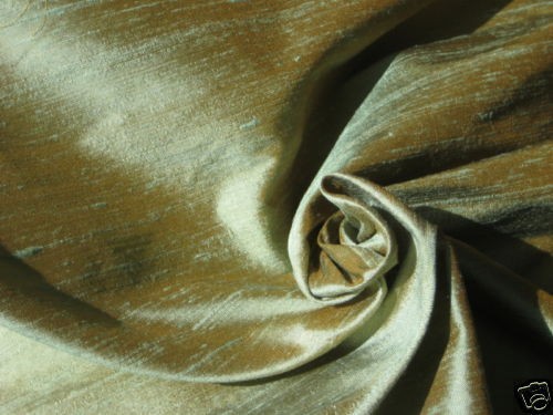 JADE GREEN GOLD IRIDESCENT 100% DUPIONI SILK FABRIC WHOLESALE BOLT 