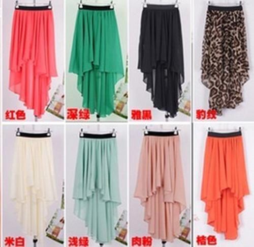 New 9 COLORS Sexy Asym Hem Chiffon Skirt Ladies Long Maxi Dress 