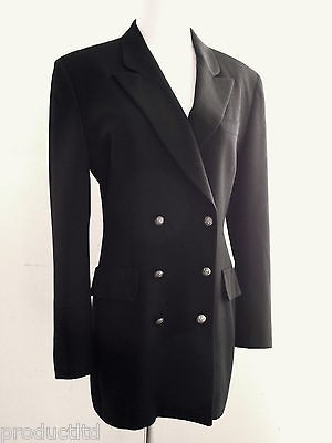 PERFETTO UMBERTO GINOCCHIETTI BLACK WOOL DBL BREASTED BLAZER w/ SILVER 