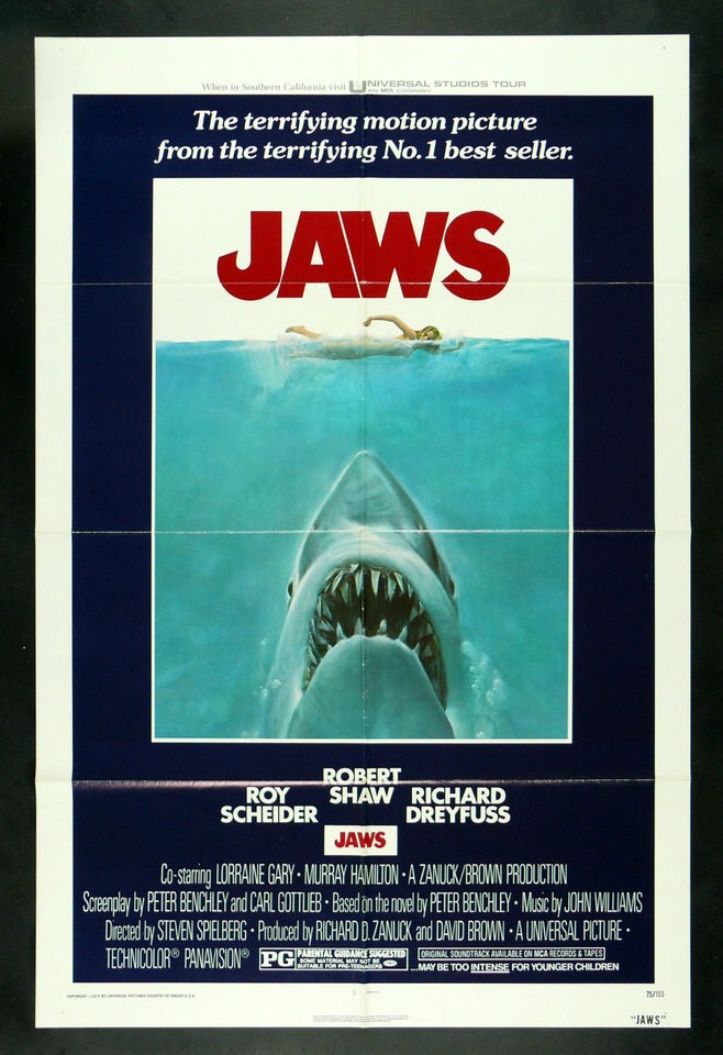 JAWS * CineMasterpieces 1SH ORIGINAL MOVIE POSTER NM M C9 C10 UNUSED 