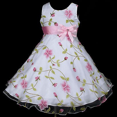 p006 White Pageant Pink Christmas Fancy Summer Flower Girls Dress 7 8 