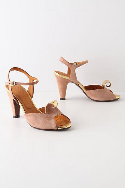 Anthropologie Furled Gold Heels Sandals Shoes Eu Size 37, Chie Mihara