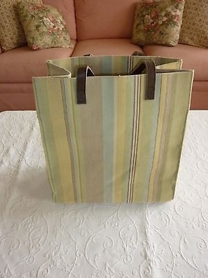 RESTORATION HARDWARE STRIPED HEAVY CANVAS Tote/Shopper with Leather 