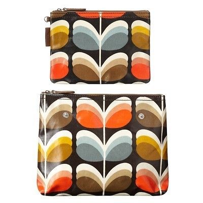 New Set of 2 in One ORLA KIELY Cosmetic Wash Bag Laminated Multi 