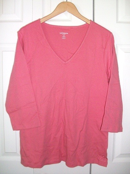 Liz Claiborne New York Essentials V Neck 3/4 Sleeve Tee CRL XL