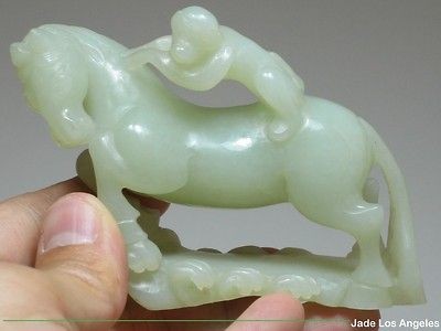 Vintage Certified Monkey Horse Pale Greenish White Hetian Nephrite 