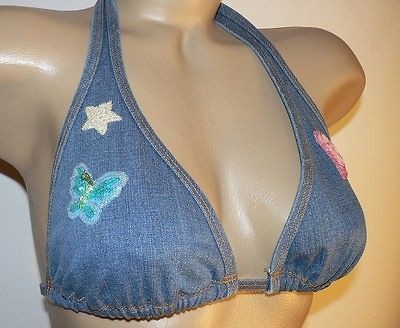 VICTORIAS SECRET Swimsuit Bikini Top Super Cute Denim with Sequins 