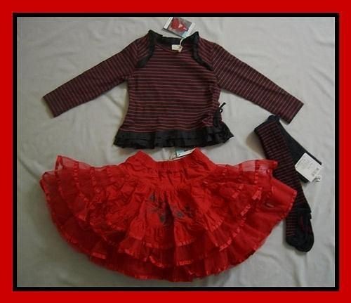 NWT~ JOTTUM ~ TOP SKIRT TIGHTS 3PC SET 3   4 SZ 104 RED TIRANELLA 