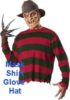 FREDDY KRUEGER SHIRT LATEX MASK GLOVE HAT COSTUME J1 FANCY DRESS