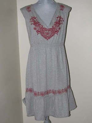 NWT $180 JWLA JOHNNY WAS sz L XL Suzy Tie Embroidery Dress GRAY