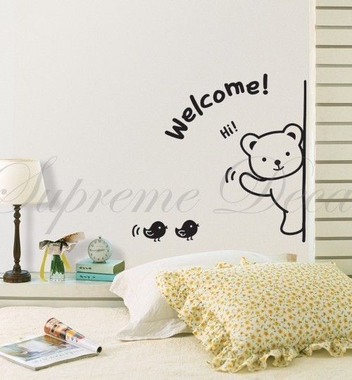 welcome sign bear glass door vinyl art wall decals time