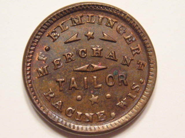 RACINE, WI WIS WISC WISCONSIN F ELMLINGER TAILOR CWT CIVIL WAR TOKEN 