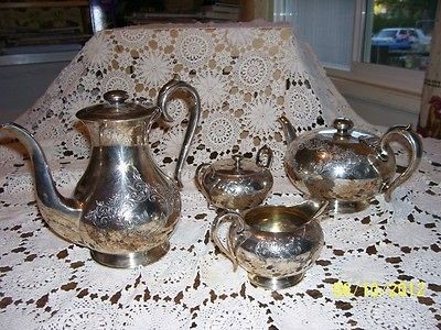 SILVERPLATED SHEFFIELD ENGLAND COFFEE TEA 4 PIECE SERVING SET