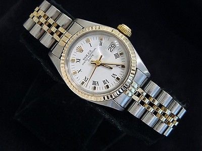 ladies 2tone 14k gold stainless steel rolex date watch genuine