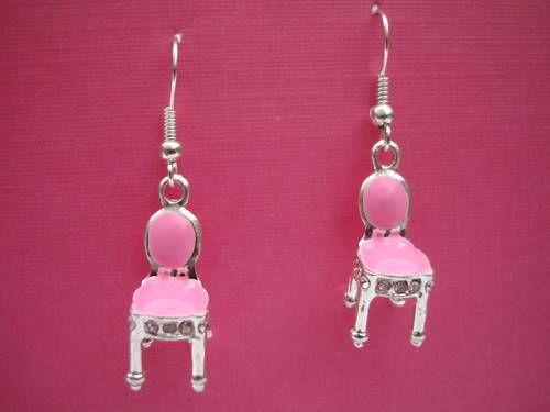 funky silver pink chair earrings cute retro kitsch from united