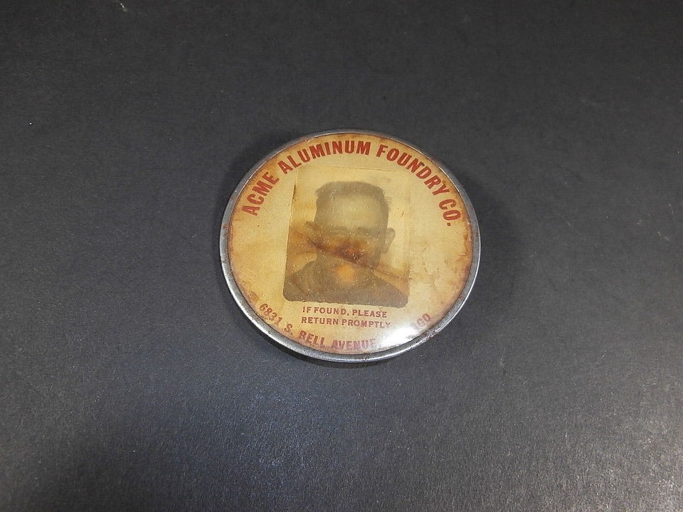 Vintage ACME ALUMINUM FOUNDRY Photo Employee Badge Chicago, Illinois