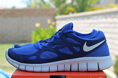 NIKE FREE RUN + 2 SZ 10.5 BRIGHT LOYAL BLUE PURE PLATINUM 443815 444 