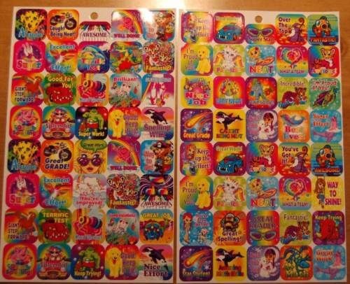 LISA FRANK 2 large Sheets Motivational Reward Stickers