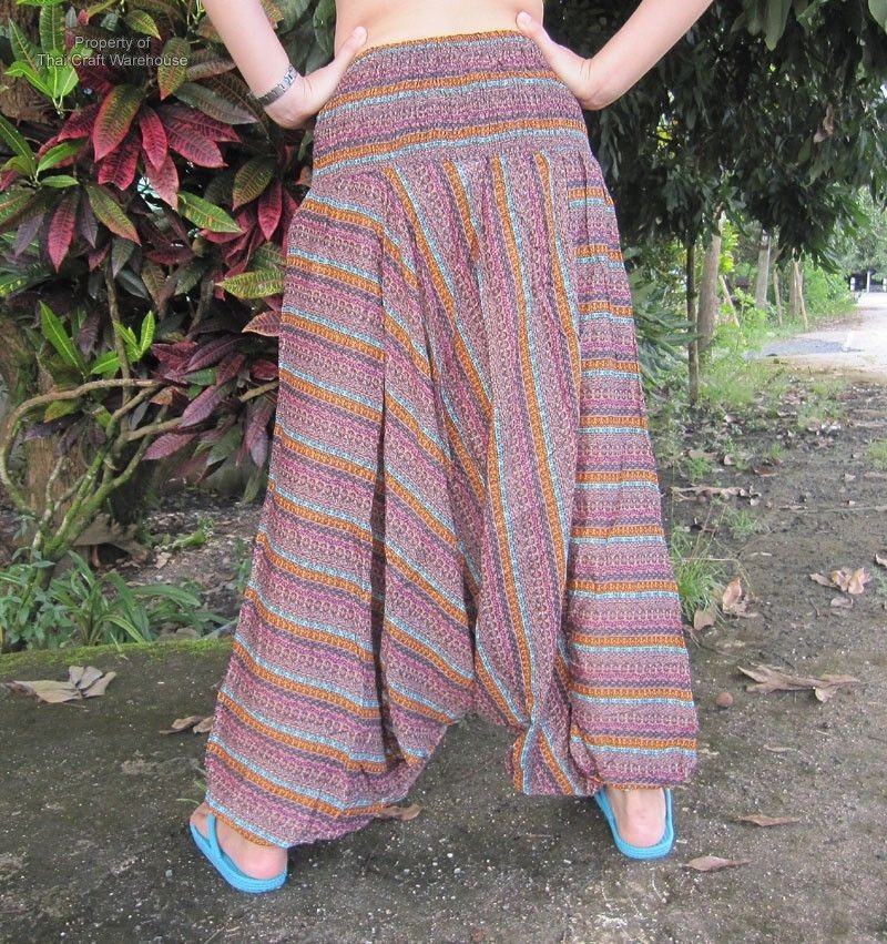 thai chestnut brown print viscose harem mc hammer pants time