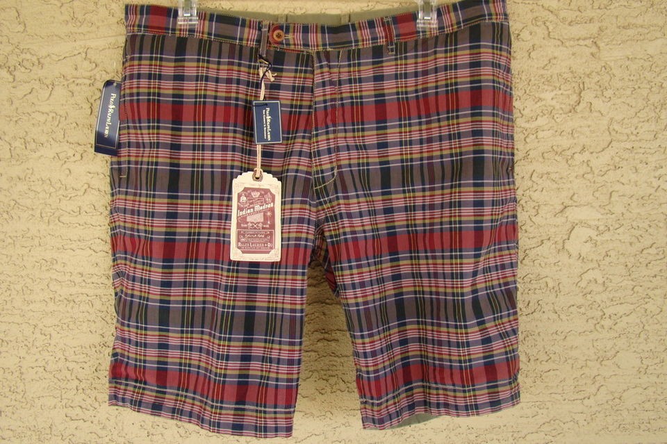 nwt polo ralph lauren shorts reversible $ 89 madras 40