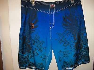 MMA Elite Black Blue Snake Skulls Swim Trunks Board Shorts Mens Size 