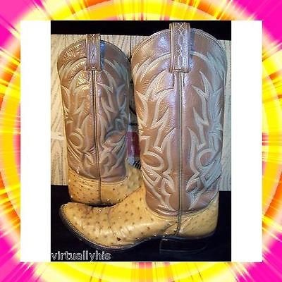 TONY LAMA MENS SZ 9.5B BROWN & TAN OSTRICH LEATHER COWBOY BOOTS