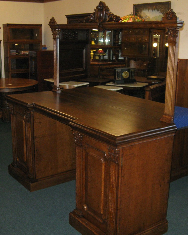 beautiful antique quartersawed oak back back bar 