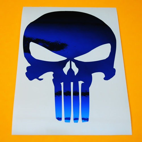 punisher skull blue chrome decal sticker+ bonus decal returns not