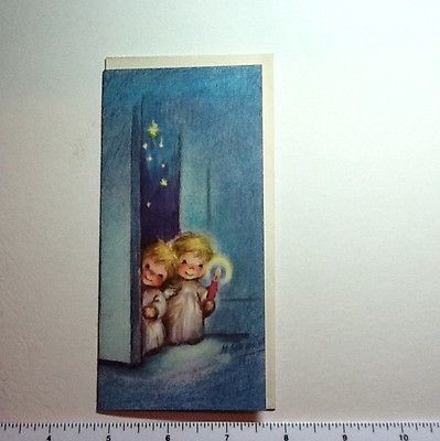 Vintage Marjorie M. Cooper Xmas Greeting Card Angels in Doorway 